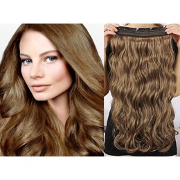 24 inches one piece full head 5 clips clip in hair weft extensions wavy – light brown