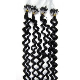 24 inch (60cm) Micro ring / easy ring human hair extensions curly - black