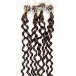 24 inch (60cm) Micro ring / easy ring human hair extensions curly - medium light brown