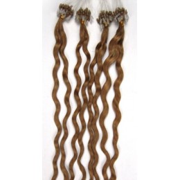 24 inch (60cm) Micro ring / easy ring human hair extensions curly - light brown