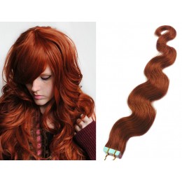 20 inch (50cm) Tape Hair / Tape IN human REMY hair wavy - copper red