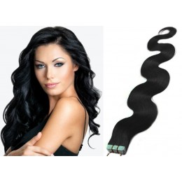 24 inch (60cm) Tape Hair / Tape IN human REMY hair wavy - black