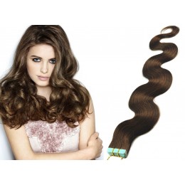 24 inch (60cm) Tape Hair / Tape IN human REMY hair wavy - medium brown