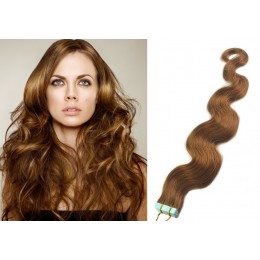 24 inch (60cm) Tape Hair / Tape IN human REMY hair wavy - light brown