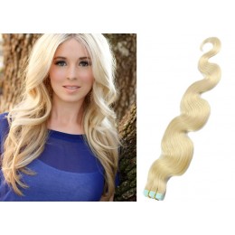 24 inch (60cm) Tape Hair / Tape IN human REMY hair wavy - platinum