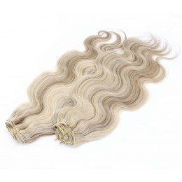 20 inch (50cm) Deluxe wavy clip in human REMY hair - platinum/light brown