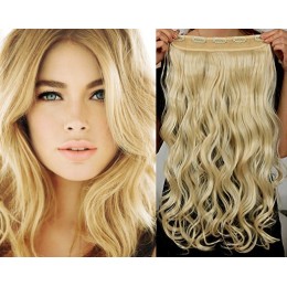 One piece full head 5 clips clip in hair weft extensions wavy – the lightest blonde