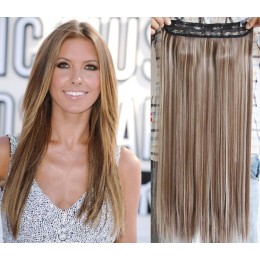 20 inches one piece full head 5 clips clip in hair weft extensions straight – dark brown / blonde