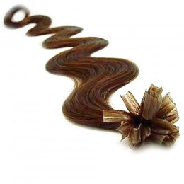 20 inch (50cm) Nail tip / U tip human hair pre bonded extensions wavy - dark brown / blonde