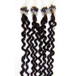 24 inch (60cm) Micro ring / easy ring human hair extensions curly - natural black