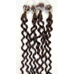 24 inch (60cm) Micro ring / easy ring human hair extensions curly - medium brown