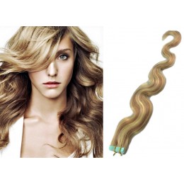 20 inch (50cm) Tape Hair / Tape IN human REMY hair wavy - mixed blonde