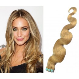 24 inch (60cm) Tape Hair / Tape IN human REMY hair wavy - natural blonde