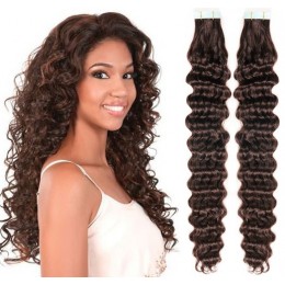 20 inch (50cm) Tape Hair / Tape IN human REMY hair curly - dark brown