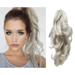 Clip in ponytail wrap / braid hair extensions 24 inch curly - silver